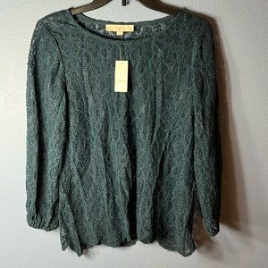 Ann Taylor Loft Floral Lace Teal Blouse NWT XS